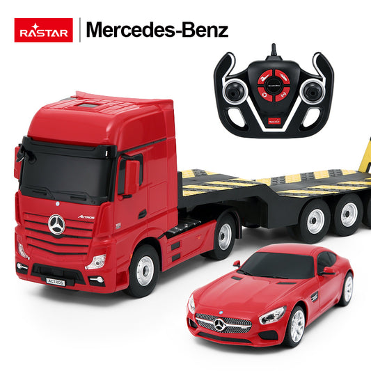 74920 Rastar RC 1:26 Scale Mercedes-Benz Actros Truck and Toy Car with Remote - Red