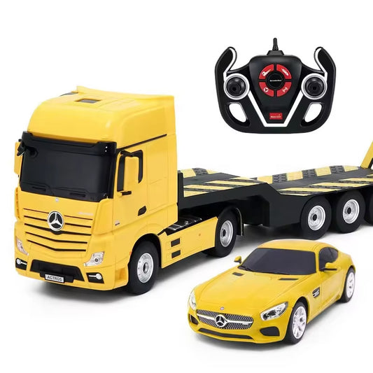 74920 Rastar RC 1:26 Scale Mercedes-Benz Actros Truck and Toy Car with Remote - Yellow