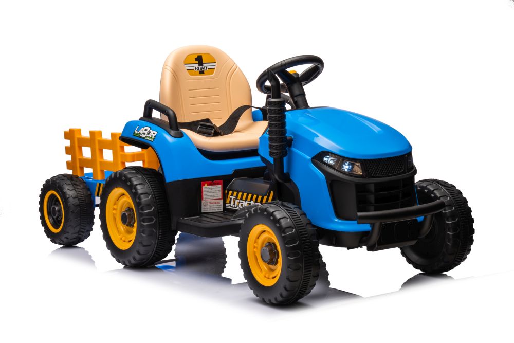 New 12V Kids Ride on Electric Tractor and Trailer with Remote - Blue