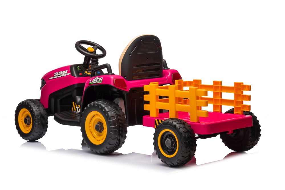 New 12V Kids Ride on Electric Tractor and Trailer with Remote - Pink