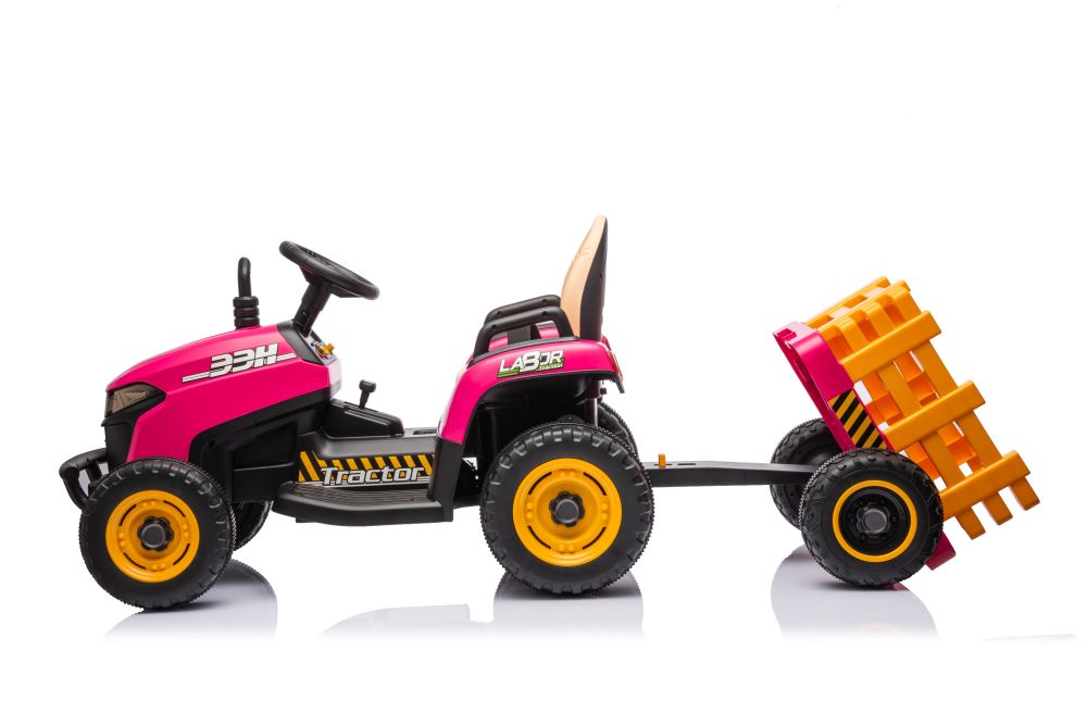 New 12V Kids Ride on Electric Tractor and Trailer with Remote - Pink