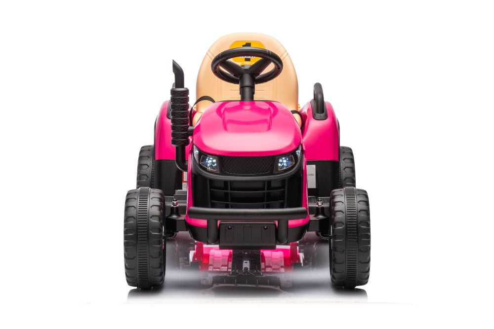 New 12V Kids Ride on Electric Tractor and Trailer with Remote - Pink